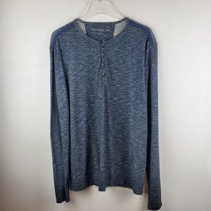 John Varvatos luxe navy blue heather henley long sleeve shirt L